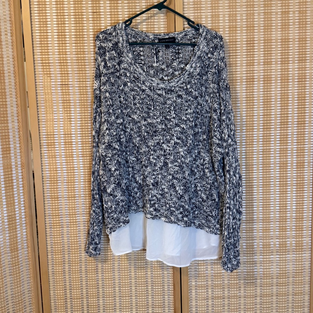Lane Bryant Womens 22/24 Marled Knit Layered Hem Sweater Navy White Plus Size